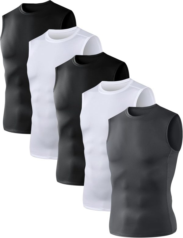 5/6 Pack Men's Athletic Compression Shirts Sleeveless Tank Top Base Layer Sports Workout Shirts for Basketball